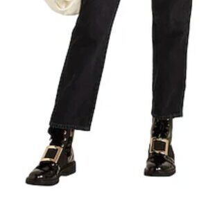 Roger Vivier Viv Ranger Patent Leather Pilgrim Buckle Lace Up Ankle Boots